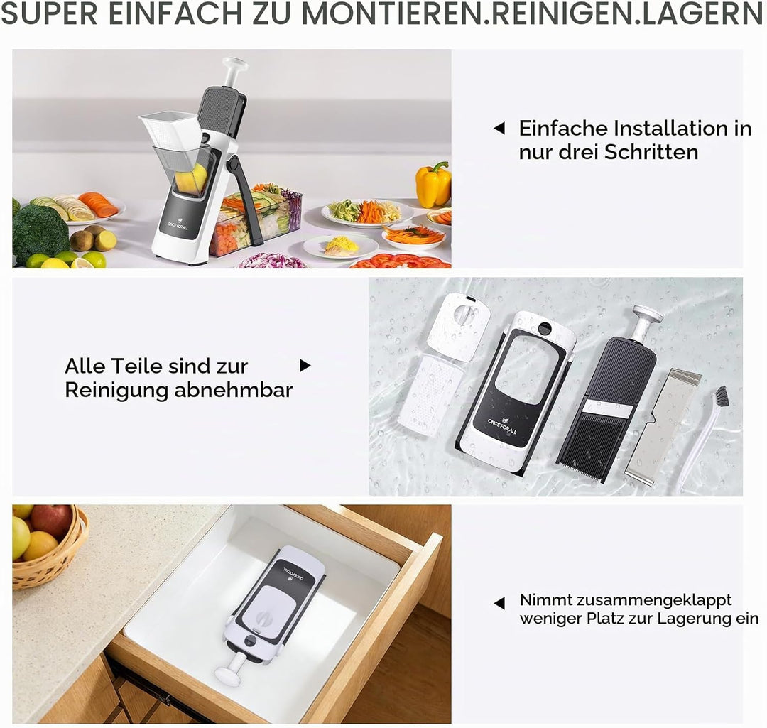 ONCE FOR ALL Gemüseschneider mit Auffangbecken, Gemüsehobel ideal als Pommesschneider &amp; Kartoffelsch