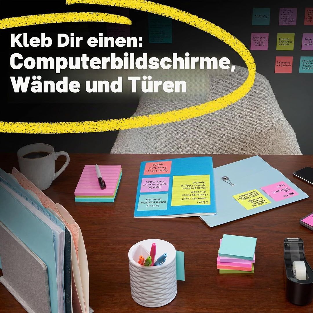 Post-it Super Haftnotizen, 20,3 x 15,2 cm, 4 Blöcke, 2 x Haftkraft, Energy Boost Kollektion, helle F