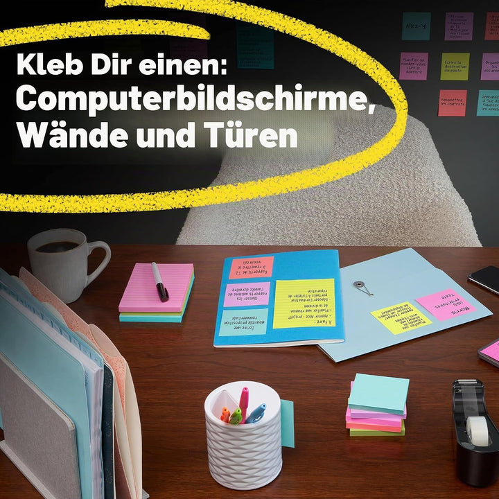Post-it Super Haftnotizen, 20,3 x 15,2 cm, 4 Blöcke, 2 x Haftkraft, Energy Boost Kollektion, helle F