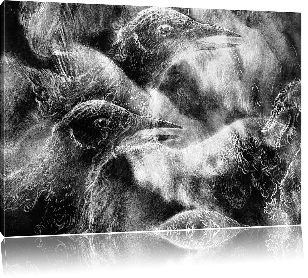 Pixxprint Vogel Phönix Collage Kunst B&W als Leinwandbild/Grösse: 100x70 cm/Wandbild/Kunstdruck/fert