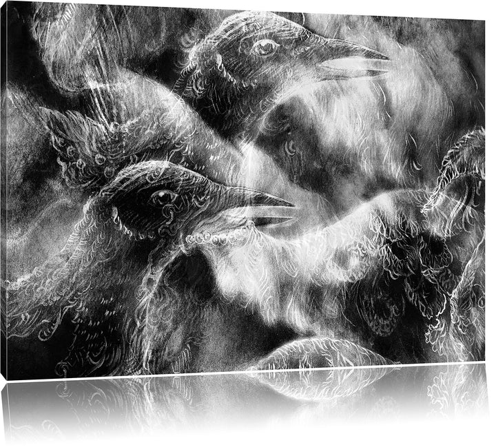 Pixxprint Vogel Phönix Collage Kunst B&W als Leinwandbild/Grösse: 100x70 cm/Wandbild/Kunstdruck/fert