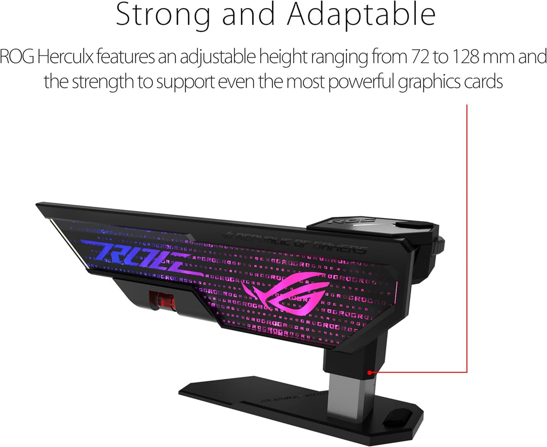 ASUS ROG Herculx Grafikkartenhalter (Stützhöhe 72-128 mm, Montage ohne Werkzeug, integrierte Wasserw