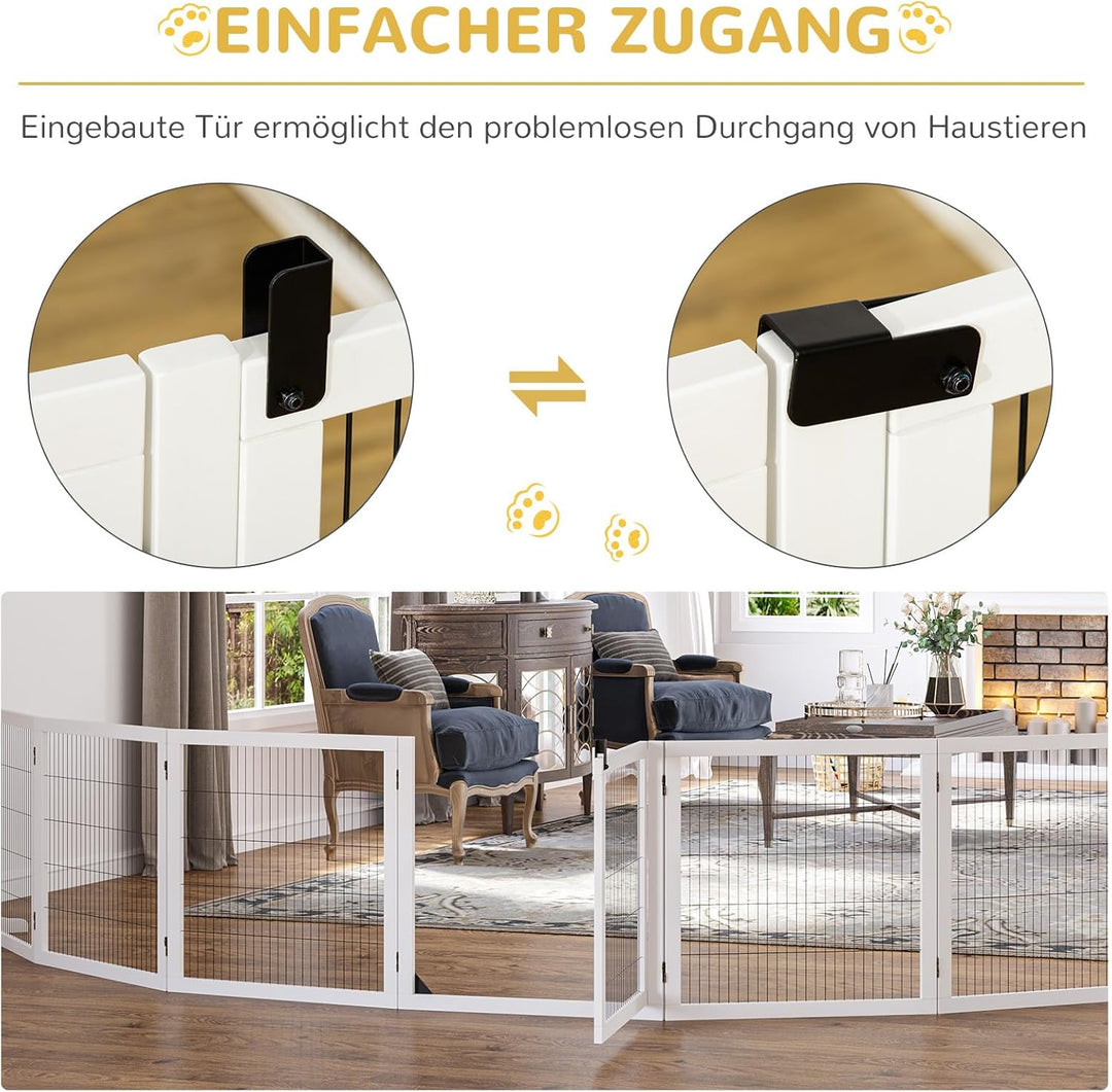 PawHut Absperrgitter Hund Verstellbares Freistehendes Schutzgitter mit Füssen 70H x 432B cm Holz Hun