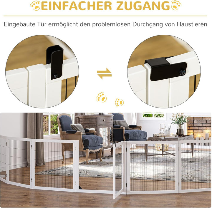 PawHut Absperrgitter Hund Verstellbares Freistehendes Schutzgitter mit Füssen 70H x 432B cm Holz Hun