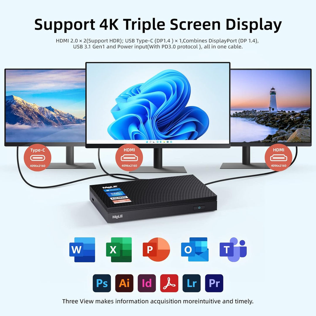 Mele Quieter 3C Lüfterloser Mini-PC N5105, Kleiner Computer, LPDDR4, Win11, HDMI 4K, Wi-Fi 6, Gigabi