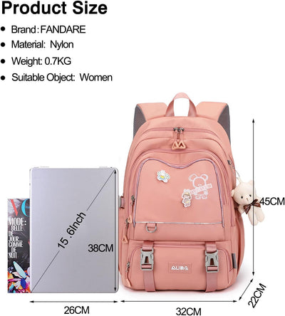 FANDARE Schulrucksack Schulrucksack Kinderrucksack Schultasche Jungen Mädchen Rucksack Schulranzen f