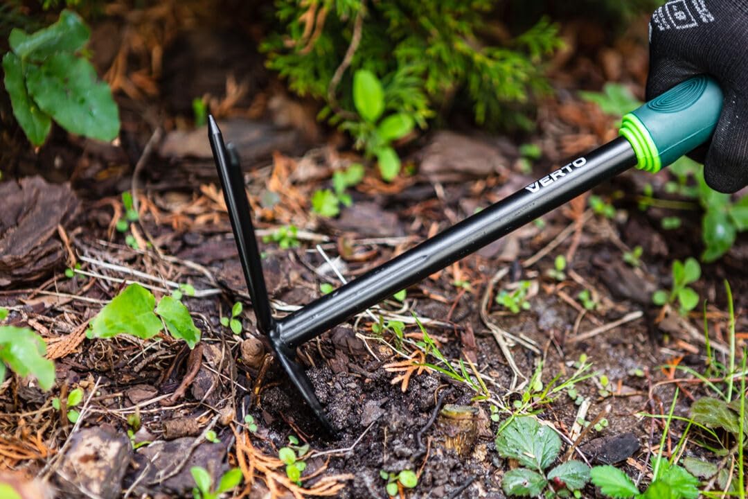 VERTO Gartengeräte-Set 3 TLG. | Pflanzkelle 34 cm + Grubber 36,5 cm + Handrechen 34 cm | Stabiler, v