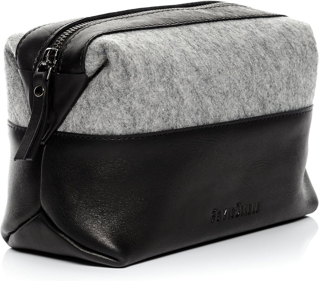 FEYNSINN Berlin Kulturtasche Herren Oslo aus Filz & Leder I Waschtasche gross für Herren und Damen I