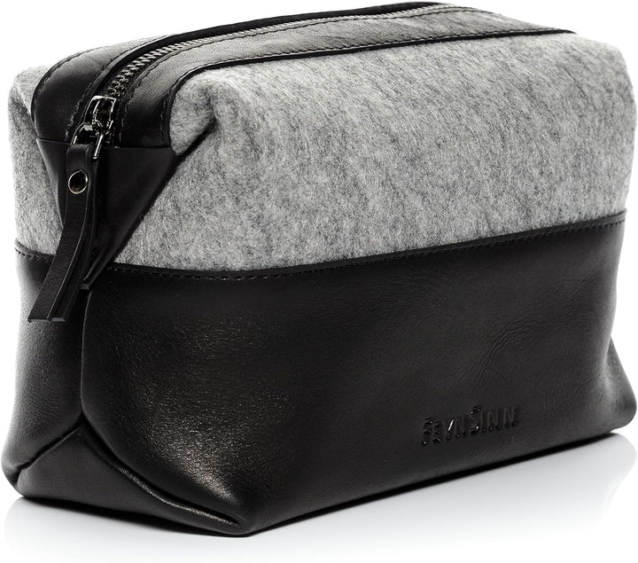 FEYNSINN Berlin Kulturtasche Herren Oslo aus Filz & Leder I Waschtasche gross für Herren und Damen I