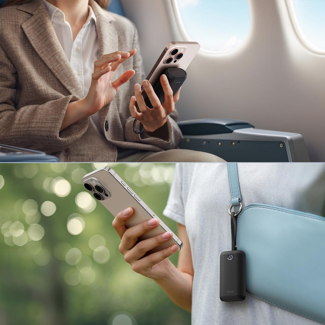 iWALK Mini Tragbares Ladegerät 10000 mAh, 22,5W USB-C Powerbank mit integriertem Kabel, Ultra-kompak