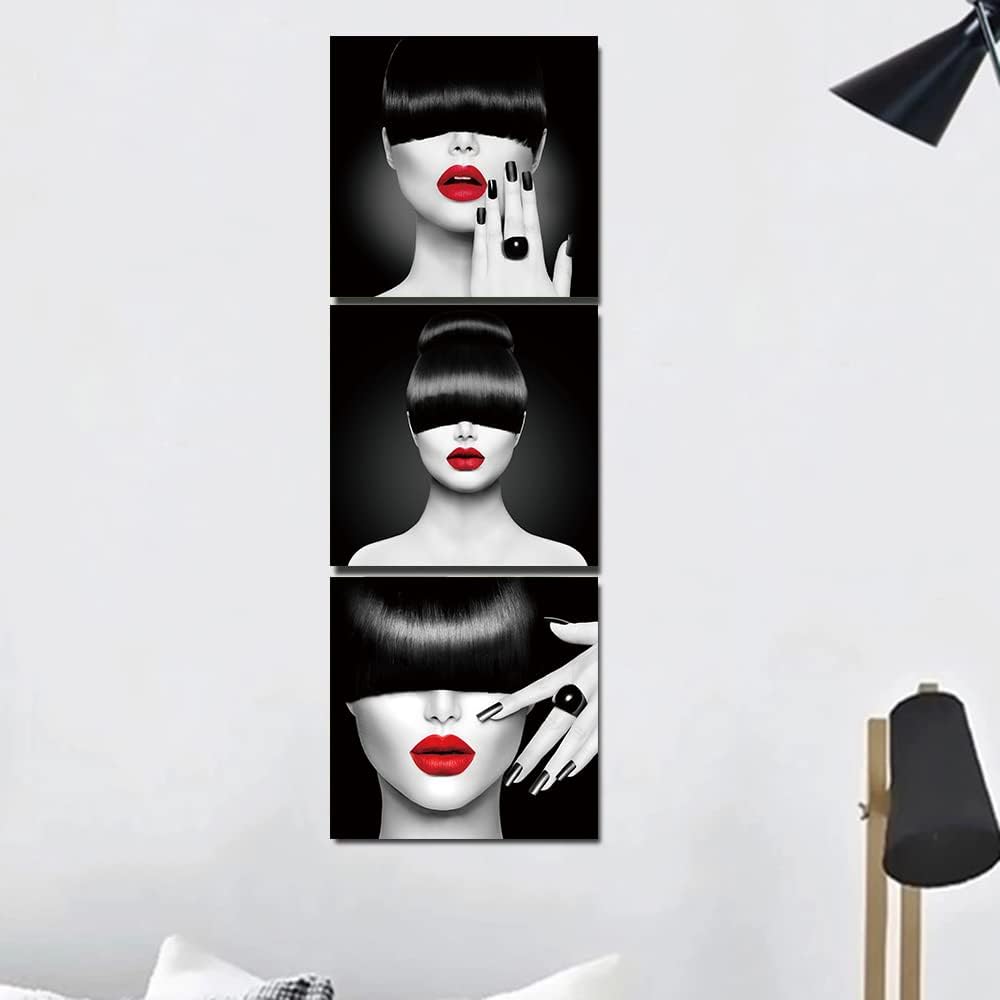 chongjian GemäLde Auf Leinwand Sexy Frau Mit Roten Lippen Poster Und Drucke Schwarz NäGel Nordische