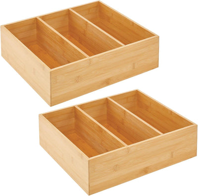 mDesign 2er-Set Teebox – elegante Aufbewahrungsbox mit 3 Fächern aus Bambus – praktische Holzkiste f