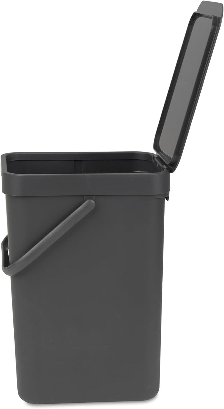 Brabantia Sort & Go Küchen-Recyclingbehälter (12 l/grau), stapelbarer Abfallbehälter mit Griff und a