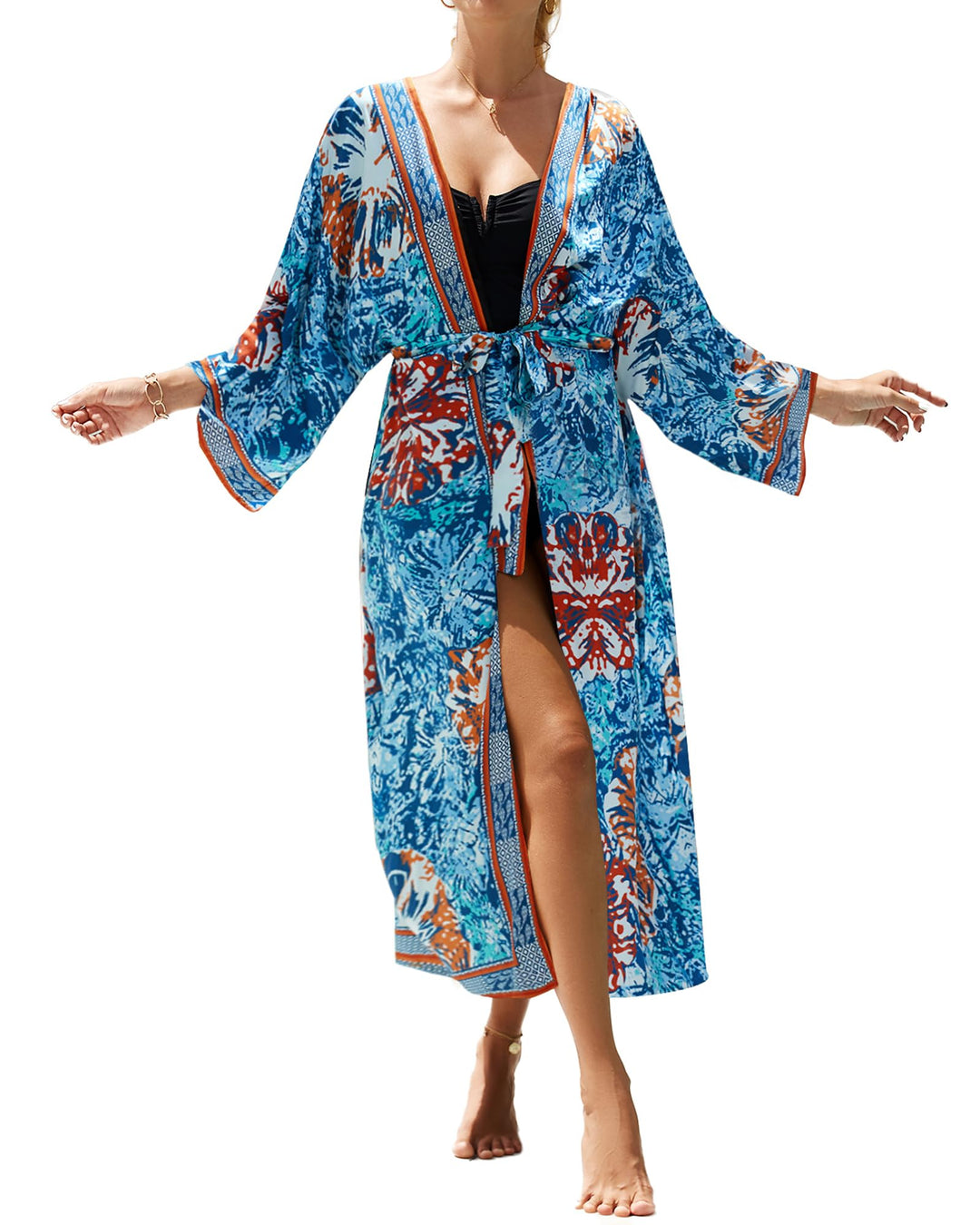 Bsubseach Damen Chiffon/Rayon Beach Blusen Kimono Cardigan Long Bikini Cover Up Einheitsgrösse B-bla