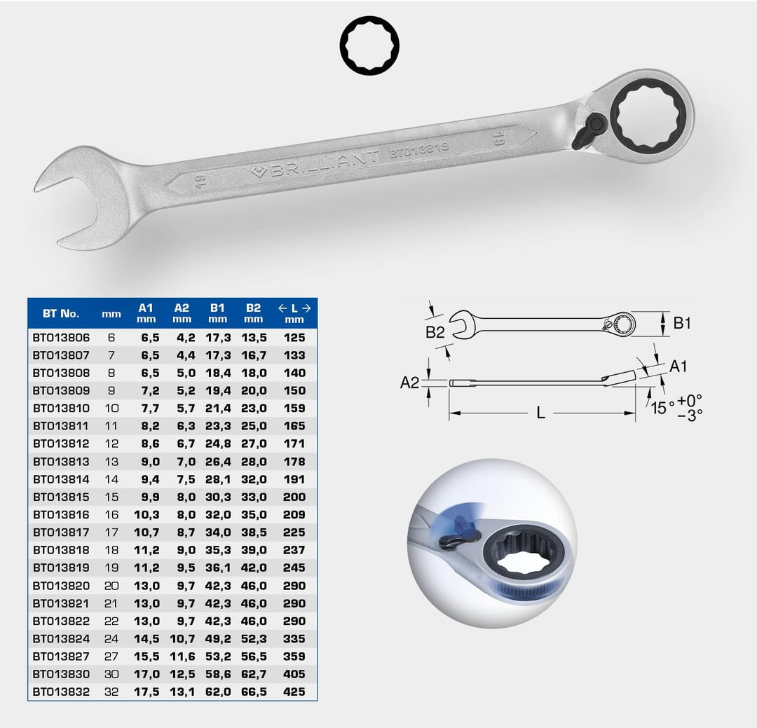 KS TOOLS Ratschenringschlüssel, umschaltbar, 22 mm 22 mm einzeln, 22 mm einzeln