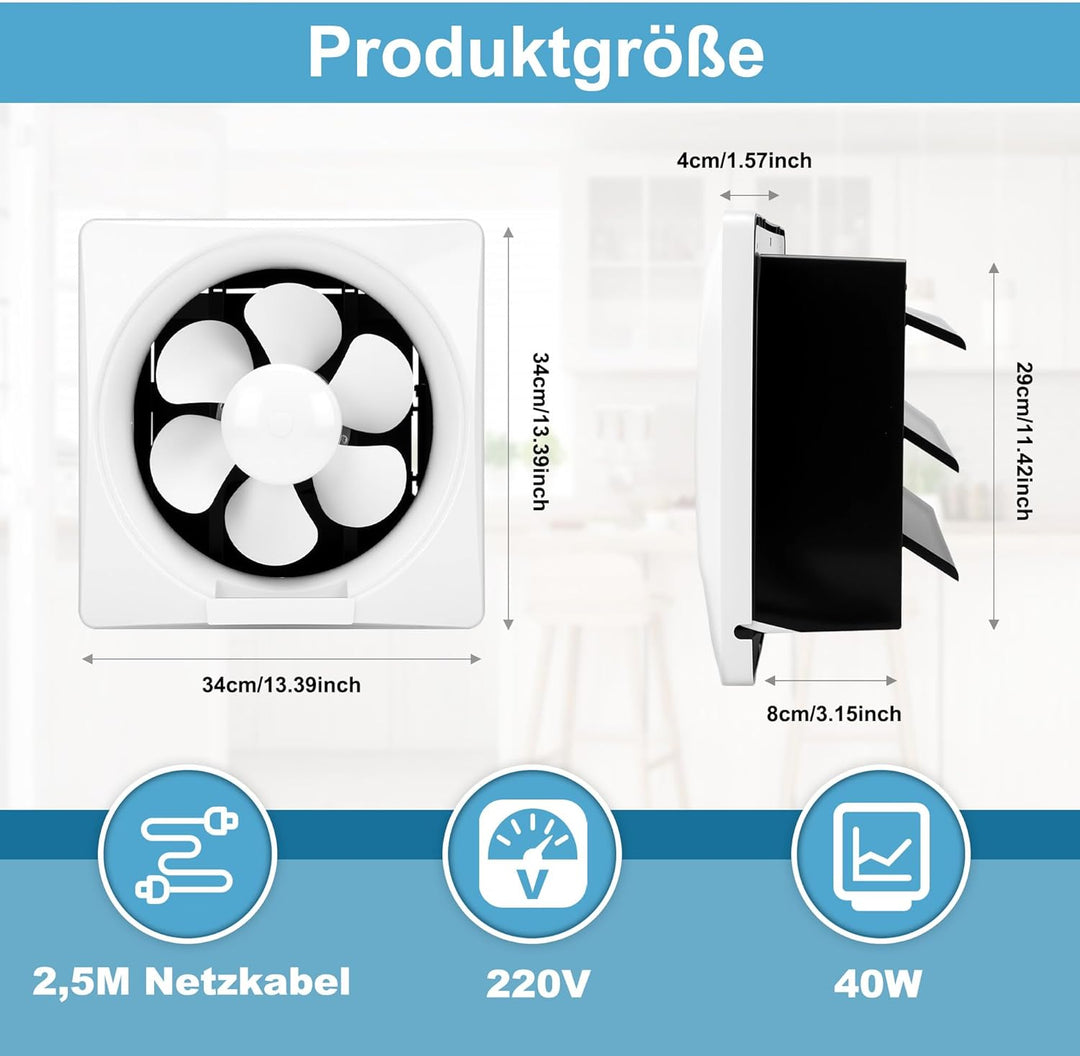Leistungsstarker Wandventilator, leiser Betrieb, langlebige Konstruktion. Einfache Installation fuer