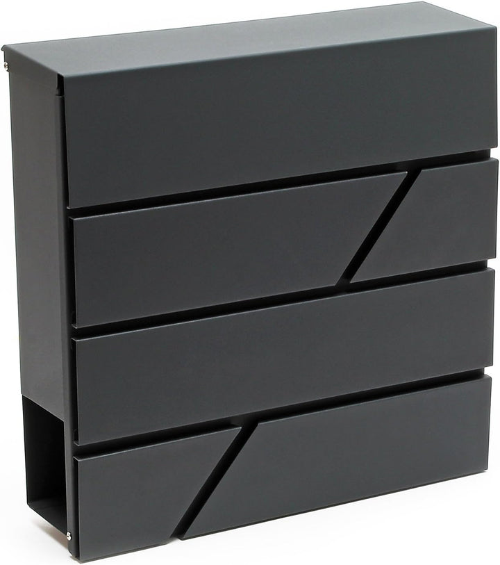 Wiltec Designer Briefkasten V14 Anthrazit 370 x 105 x 370 mm, Wandbriefkasten mit Schloss und Zeitun