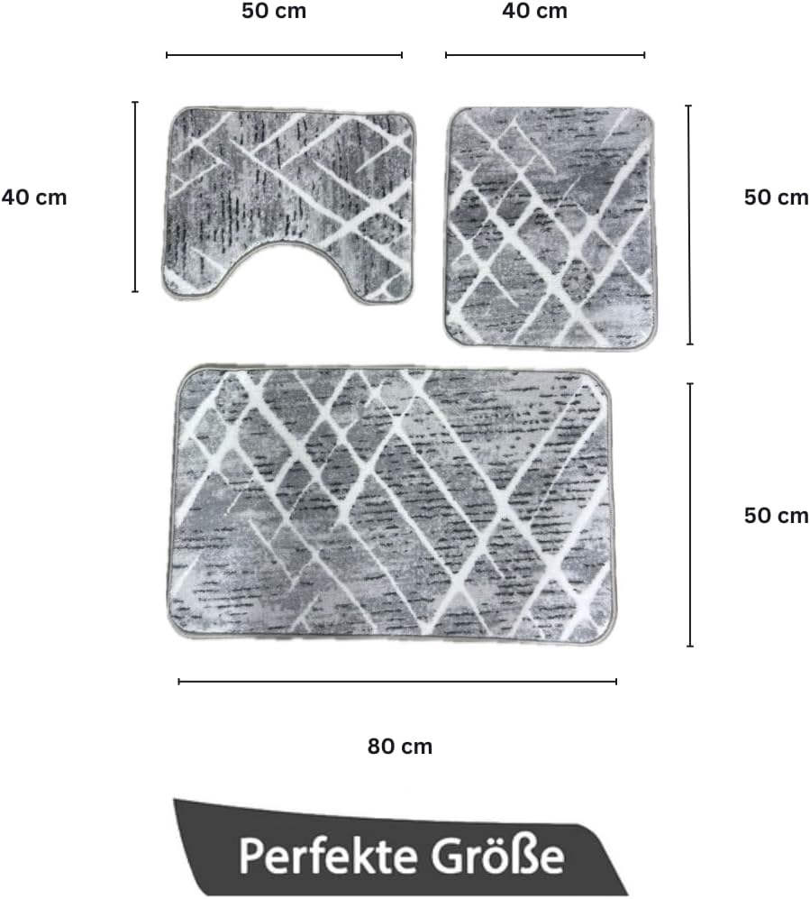 TA&MA Store-Badematten Set 3 teilig Badezimmerteppich rutschfest Badteppich Badvorleger maschinenwas