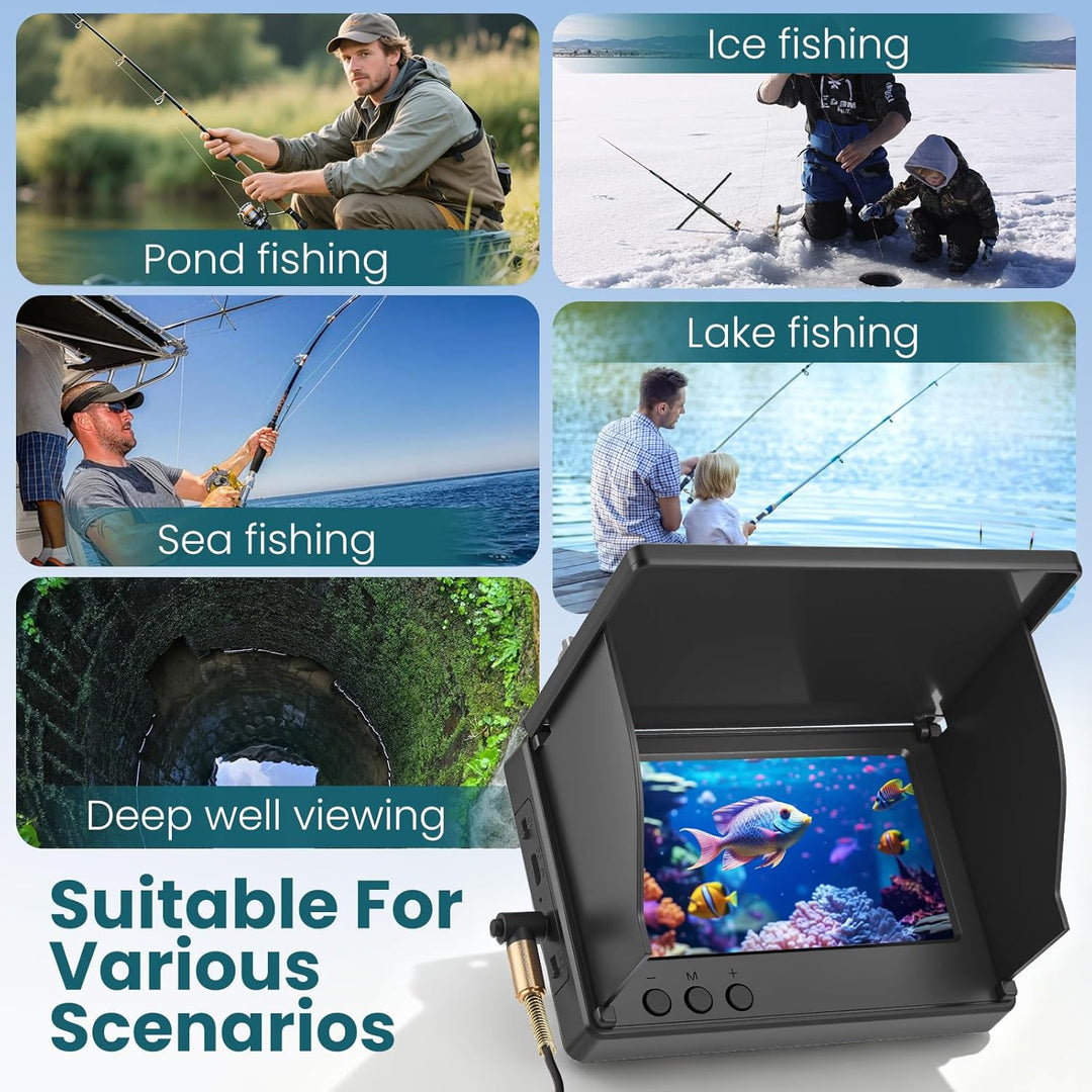 Fischfinder, 4.3 Zoll HD Unterwasserkamera Angeln Fishfinder mit 30m Kabel, IP65 Wasserdicht, 5000mA