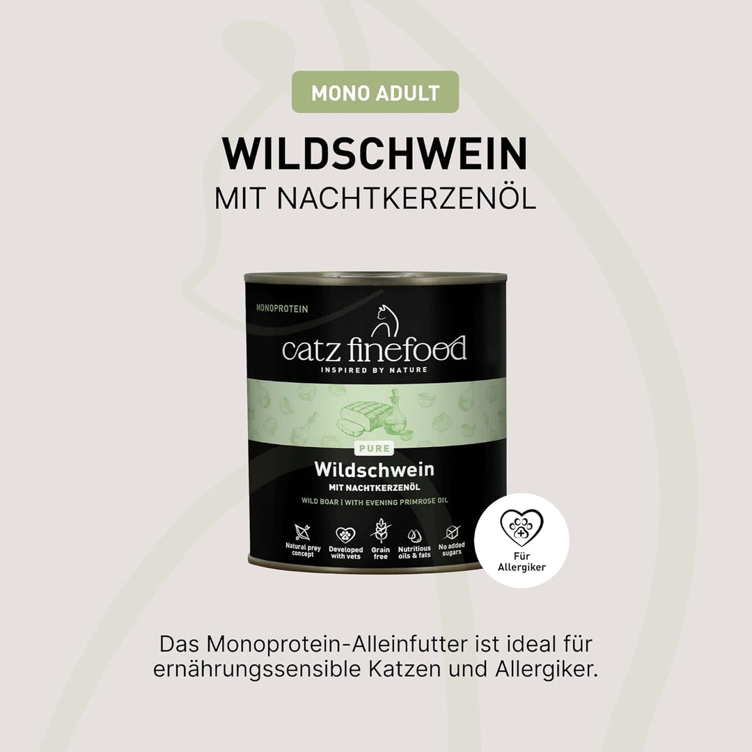 catz finefood Purrrr Wildschwein Monoprotein Katzenfutter nass N° 109, für ernährungssensible Katzen