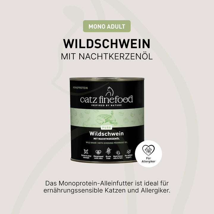 catz finefood Purrrr Wildschwein Monoprotein Katzenfutter nass N° 109, für ernährungssensible Katzen