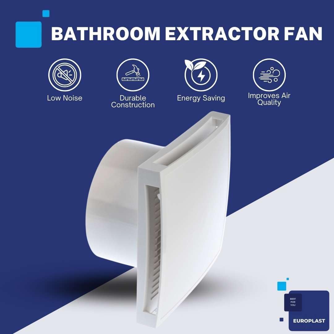 EUROPLAST Ø 150mm Bad-Lüfter mit Feuchtesensor und Timer - mit Weiss Front, Leise Ventilator Ø 150mm