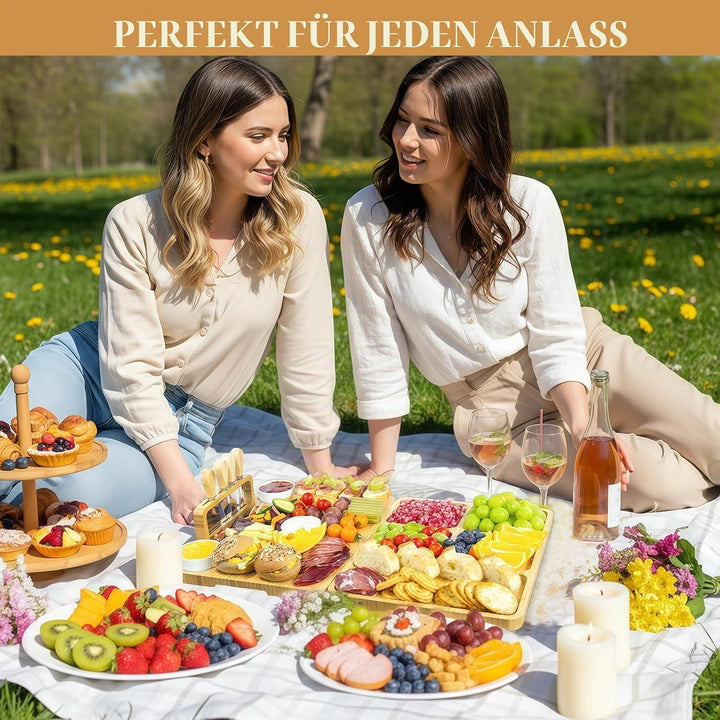 Grosses Bambus Charcuterie Board Set (40x30x2 cm) Käsebrett & Platten Zubehör mit Messern für Gesell