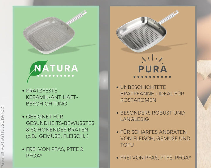 DIVORY Grillpfanne gerillt Induktion 28 x 28cm, Steakpfanne beschichtet aus Edelstahl mit Keramikbes