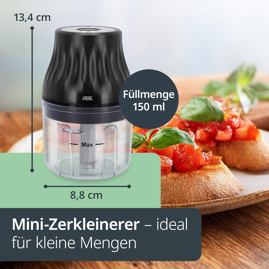 ADE Zwiebel Zerkleinerer Küche elektrisch mit Akku | Mini Mixer klein für Pesto, Kräuter, Sossen, Di