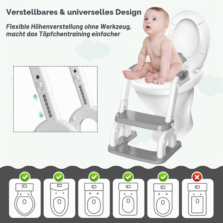 Toilettenleiter für Kinder, höhenverstellbare Toilettenleiter klappbar auch als Tritthocker verwendb