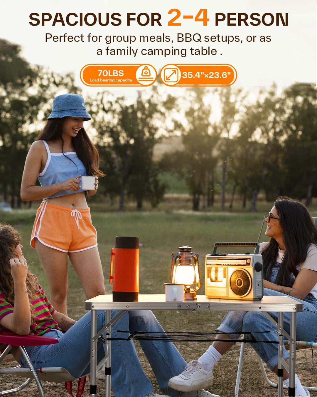 Sportneer Klappbarer Campingtisch, höhenverstellbar, Kleiner Klapptisch, tragbare Campingtische (59,