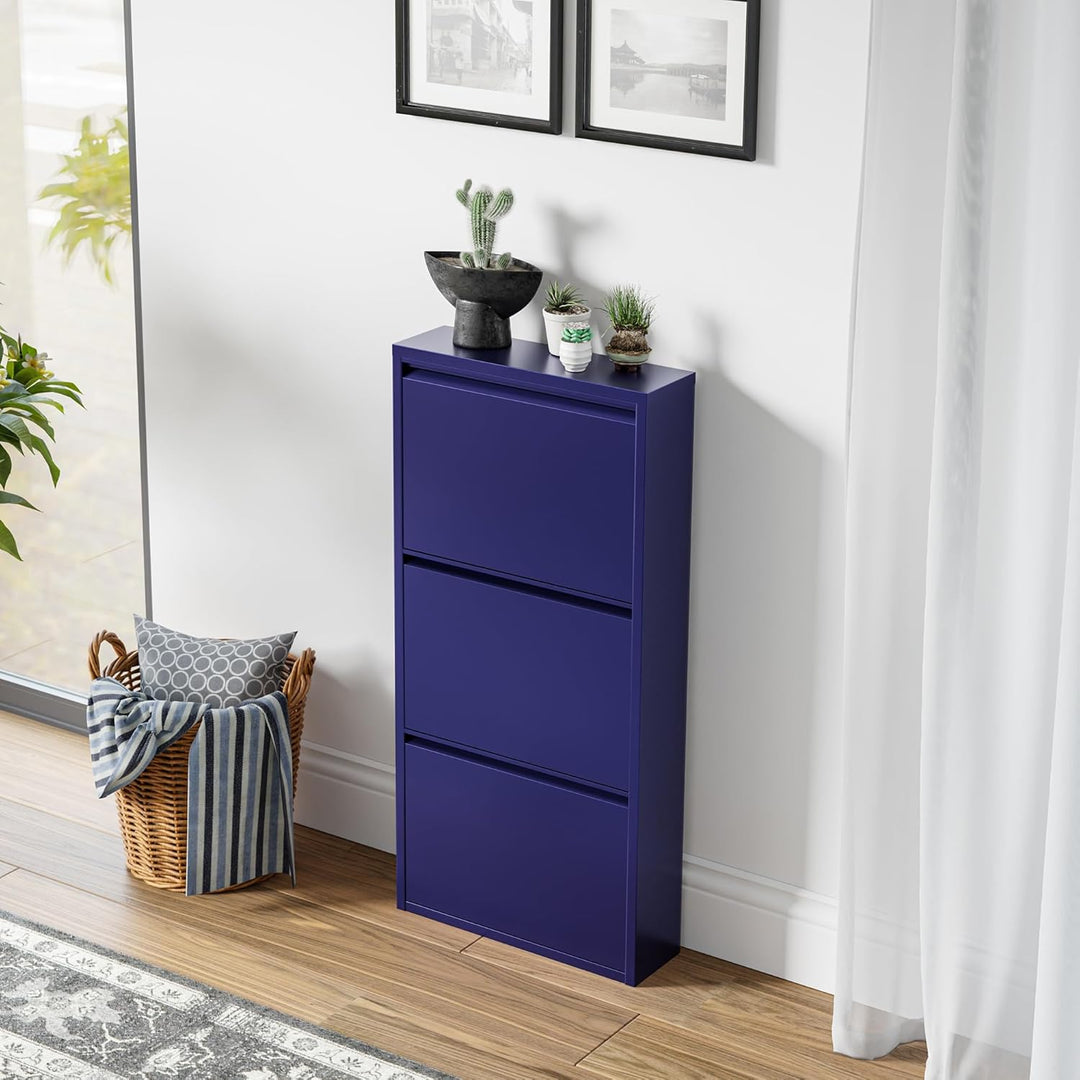 [en.casa] Schuhschrank Sokndal Schuhkipper mit 3 Klappen Metall Schuhkommode für 6 Paar Schuhe 104 x