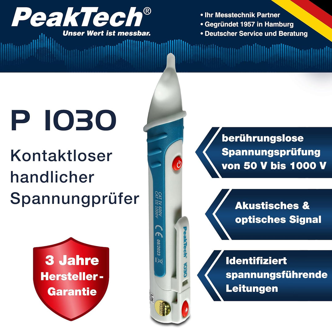 PeakTech 1030 AC Spannungsprüfer berührungslos [+LED Signal Lampe & Vibration] 50-1000 V AC Betriebs