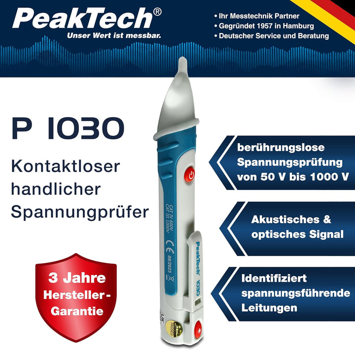 PeakTech 1030 AC Spannungsprüfer berührungslos [+LED Signal Lampe & Vibration] 50-1000 V AC Betriebs
