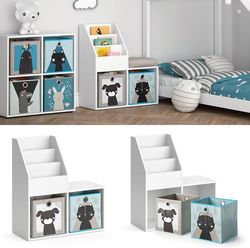 Vicco Kinderregal Luigi, Weiss, 72 x 79 cm Mini, mit 2 Faltboxen Opt.4 Weiss 72x79 mit Faltboxen Hun