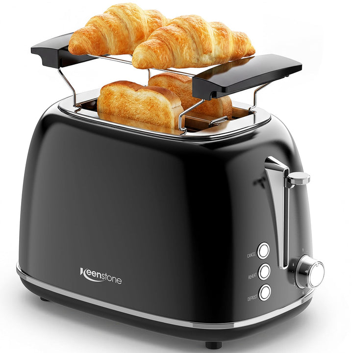 Keenstone Toaster 2 Scheiben, Retro Edelstahl Toaster mit breitem Schlitz, 6 Bräunungsstufen, mit Wa