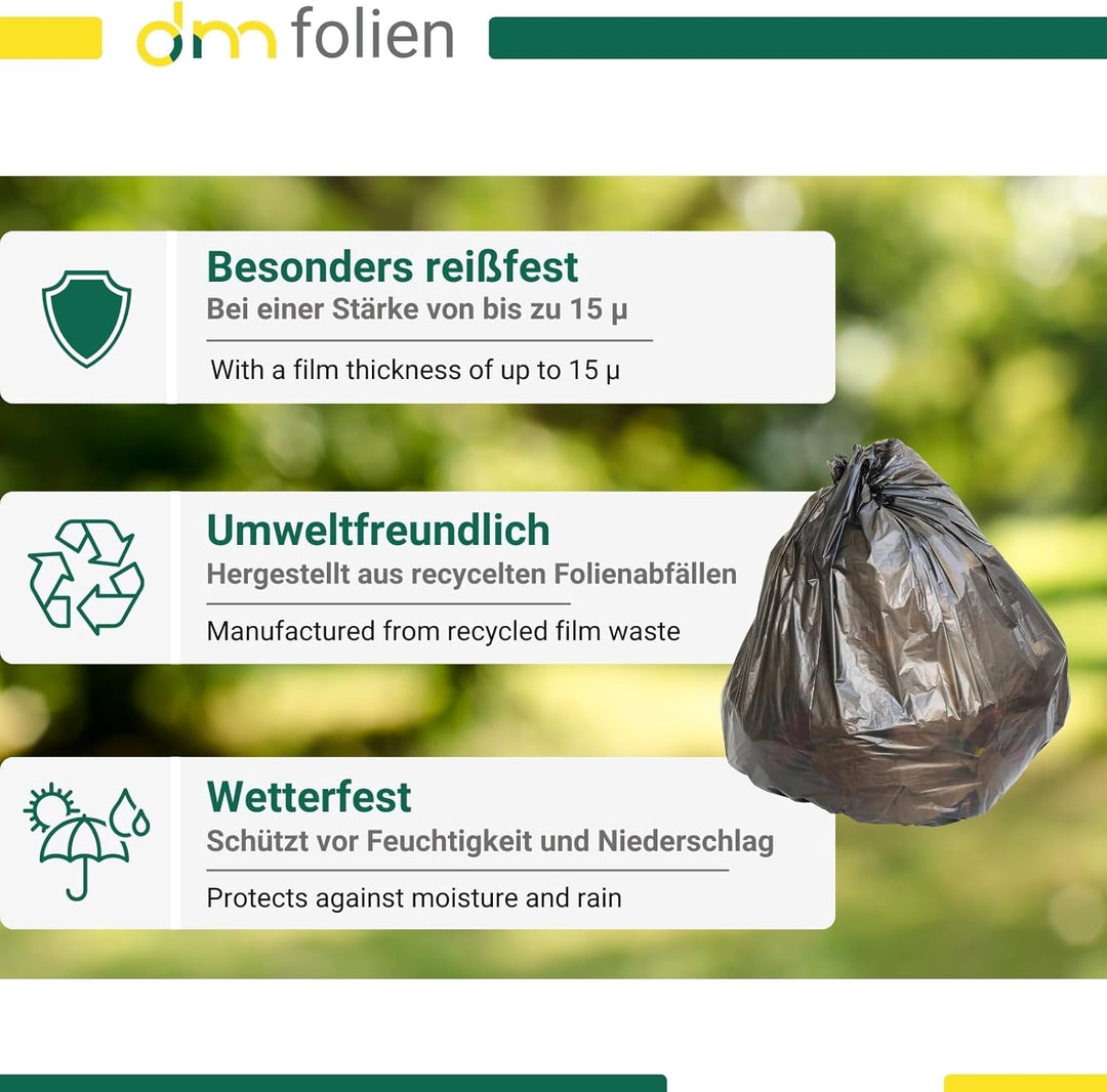 dm-folien Transparente Müllsäcke 120 Liter I 500 Stück I 700 x 1100 mm I Grosse Abfallbeutel für lei