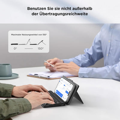 CACOE Bluetooth Tastatur mit Ständer, Mini Tastatur für Handy, Ultraflache Tragbare, Faltbare, Dual-