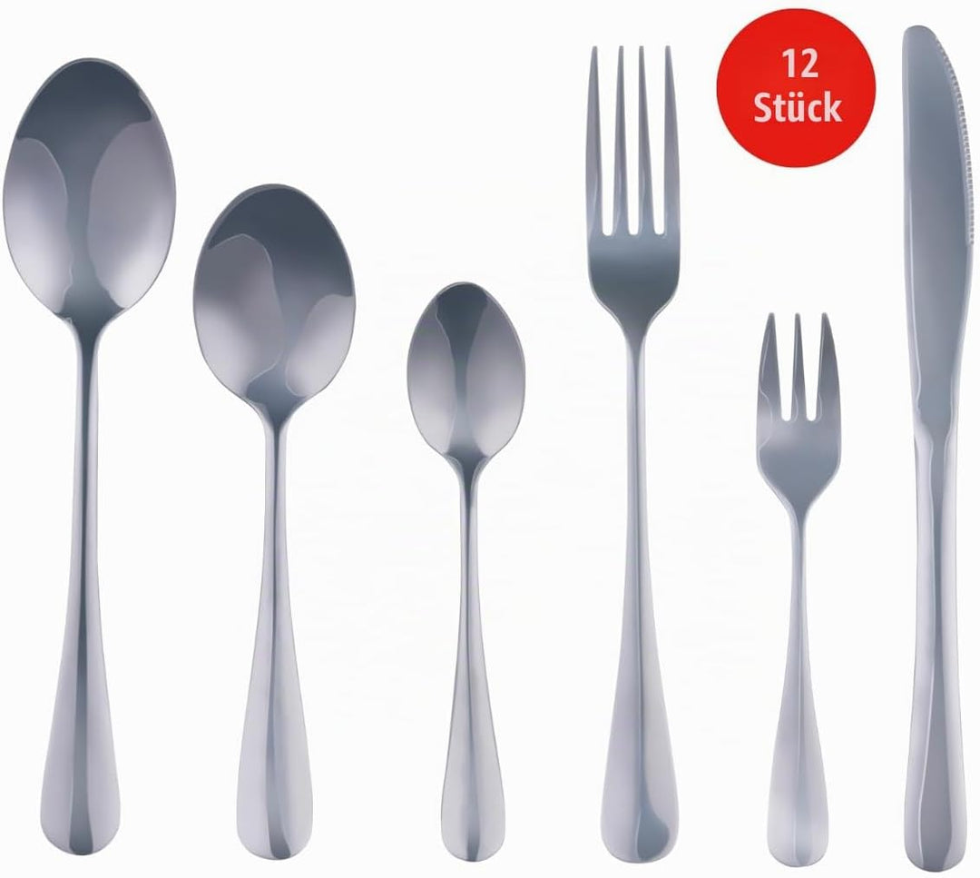 alpina Besteck Set 75‑teilig für 12 Personen – Edelstahl Besteck Set – Messer Gabeln Löffel Teelöffe
