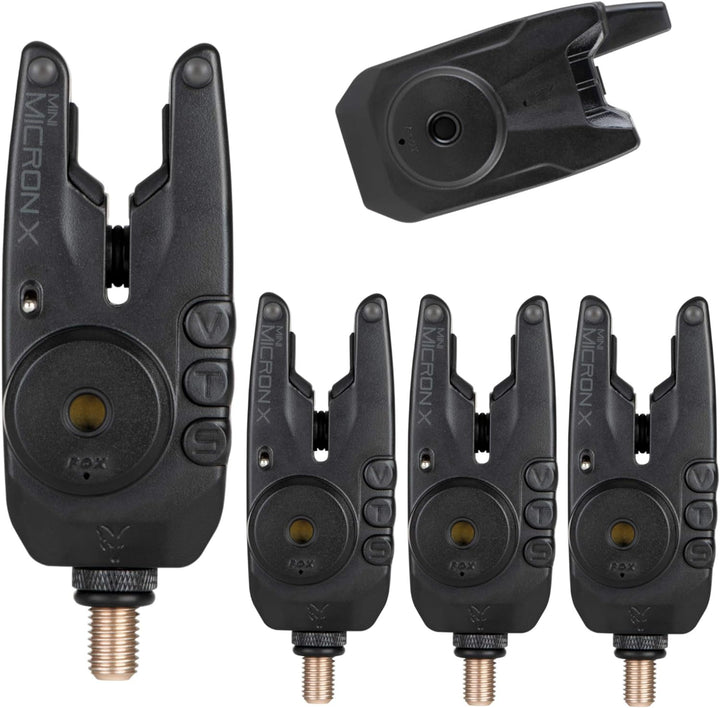 Fox 4+1 Mini Micron X + Hardcases - Bissanzeiger Set zum Angeln auf Karpfen, Karpfenbissanzeiger Fun