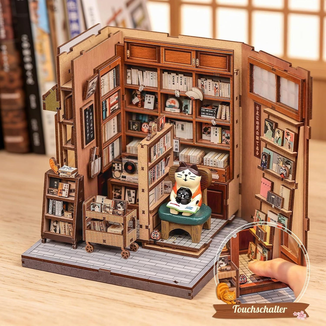 Fsolis Book Nook Japan Kit Antiquariat von Kyoto 3D Holz Puzzle | Miniaturhaus, Japanisches Puppenha