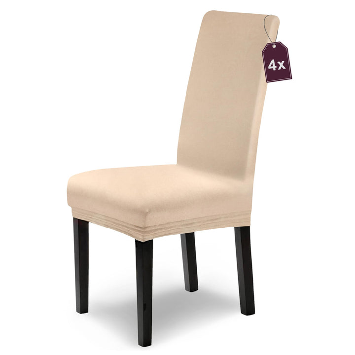 SCHEFFLER-Home Stuhlhussen Stretch Leni/Natur Stuhlhussen 4er Set/Dehnbare Stuhlhussen Hochlehner al