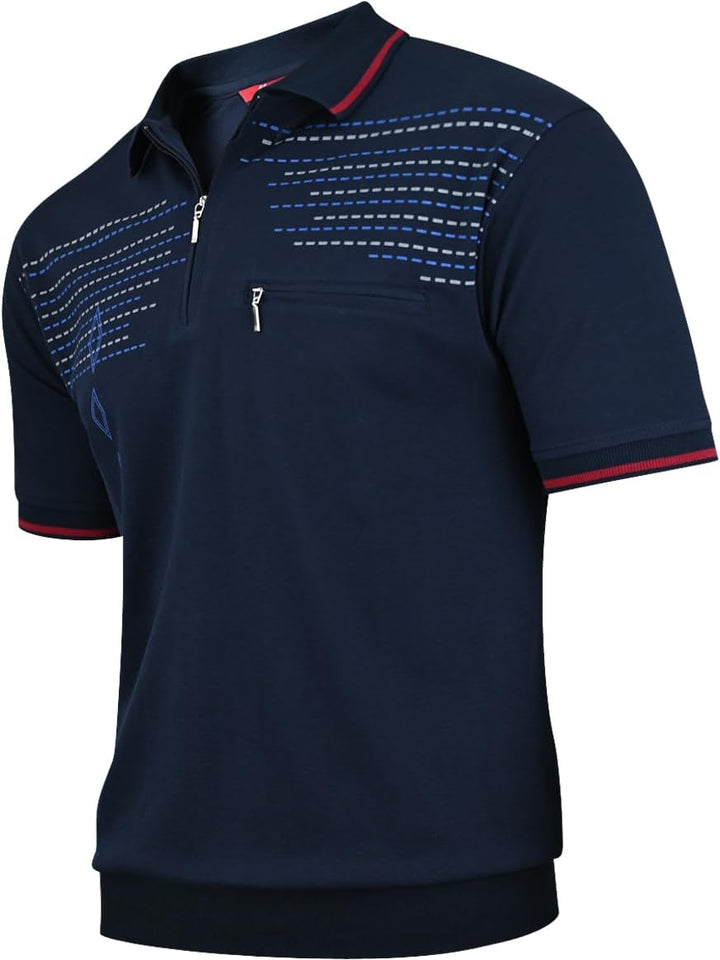 Soltice Herren Kurzarm Poloshirt, Polohemd Kragen, Gestreifte Blousonshirt mit Brusttasche aus Baumw