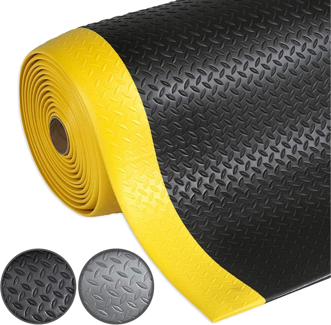 Floordirekt Anti Ermüdungsmatte, Stehmatte 120 x 1500 cm Schwarz-Gelb Robuste Arbeitsplatzmatte für