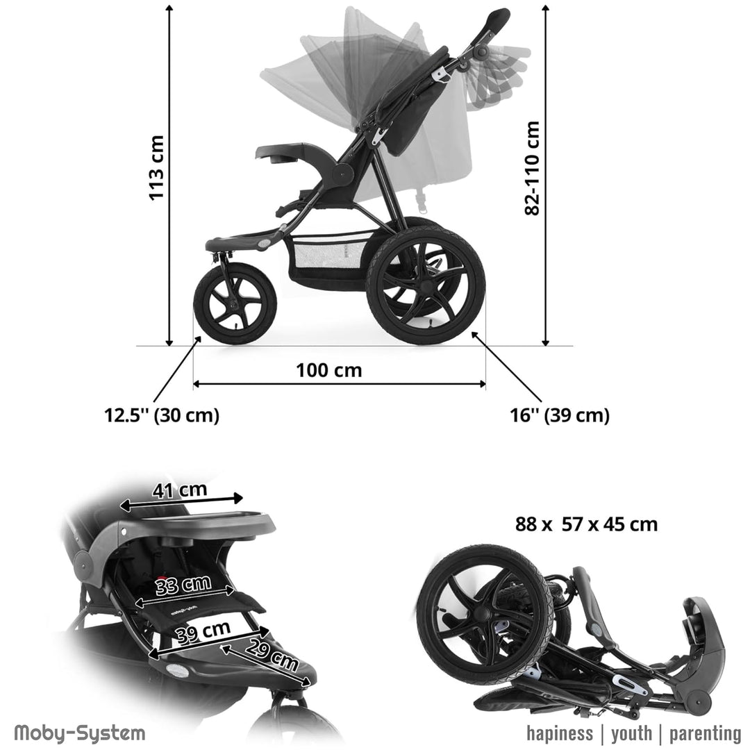 Moby-System Runner Mountain Dreirad-Kinderwagen mit Regenschutz, 15 kg Belastbar - Kinderwagen Zubeh