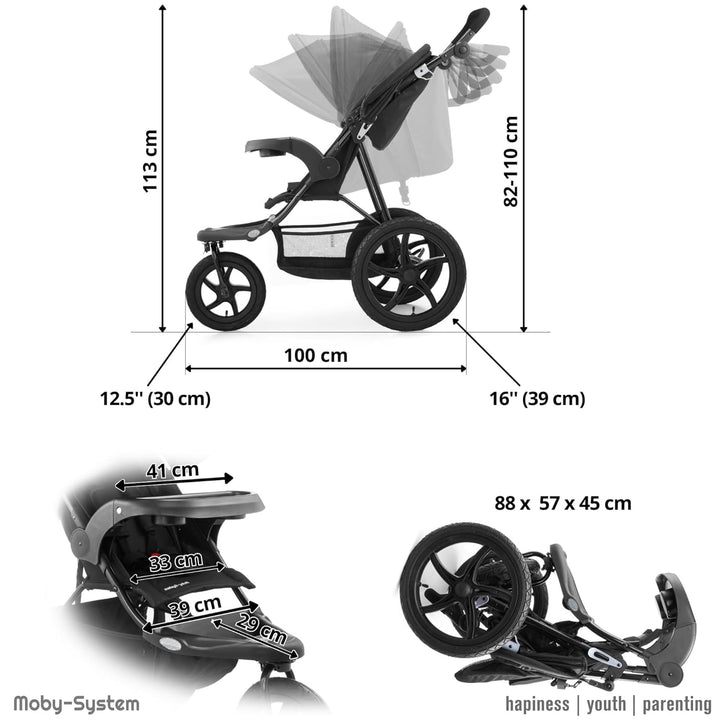 Moby-System Runner Mountain Dreirad-Kinderwagen mit Regenschutz, 15 kg Belastbar - Kinderwagen Zubeh