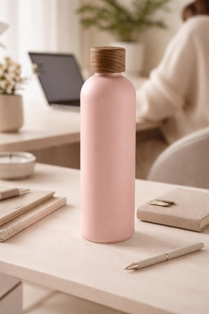 T&amp;N Edelstahl Trinkflasche 1 Liter, Thermosflasche 1l mit Akazienholz Deckel, Isolierte Wasserflasch