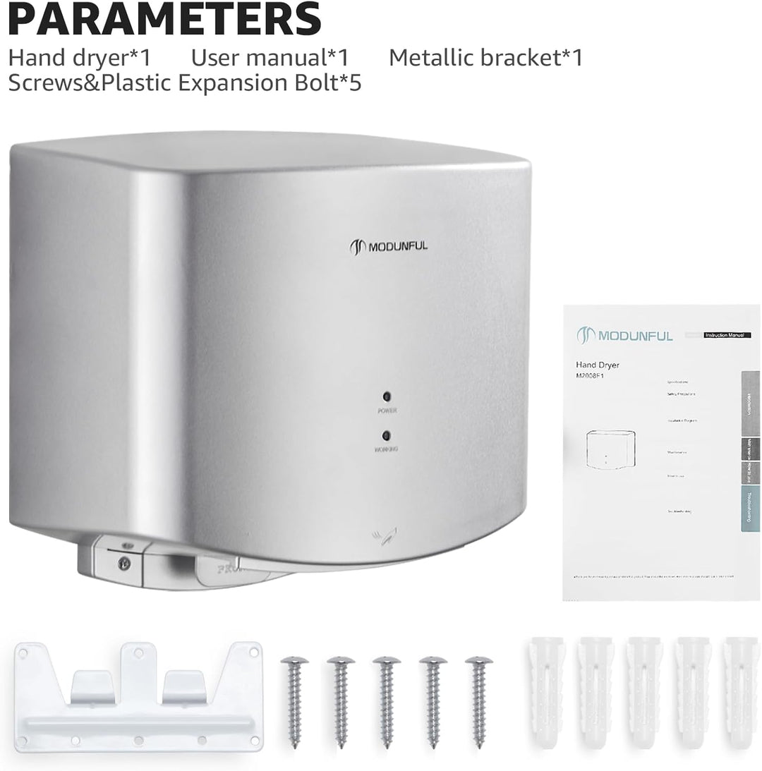 modunful Kompakter Händetrockner Elektrischer, Automatisch Händetrockner Wandmontage, Hochgeschwindi
