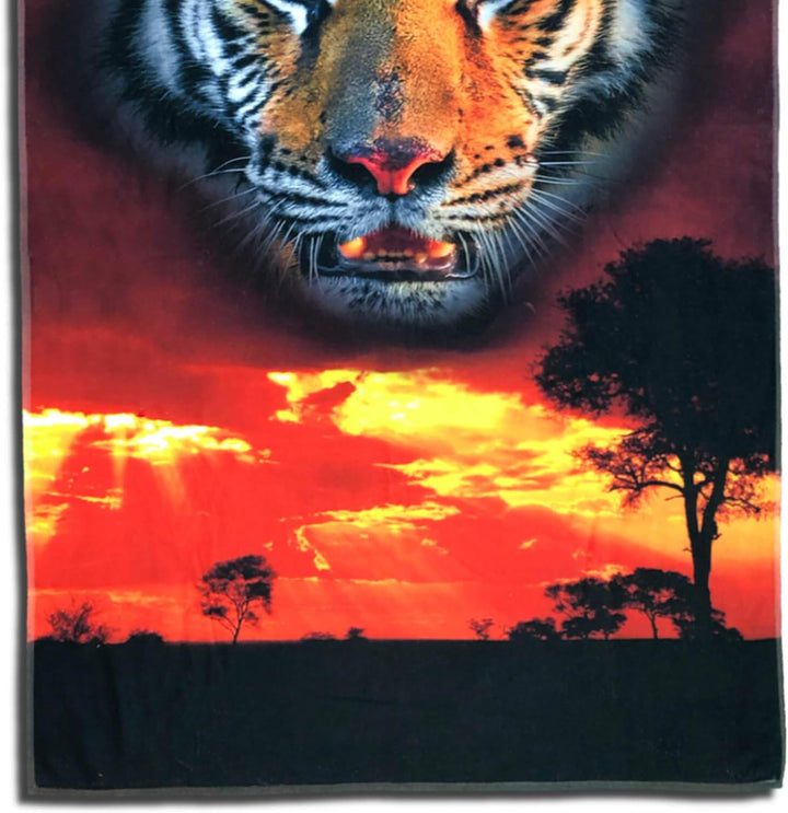 ESPiCO Strandlaken Tiger Badetuch Sonnenuntergang Sonnenaufgang Savanne Afrika Tigerkopf 100 cm x 18