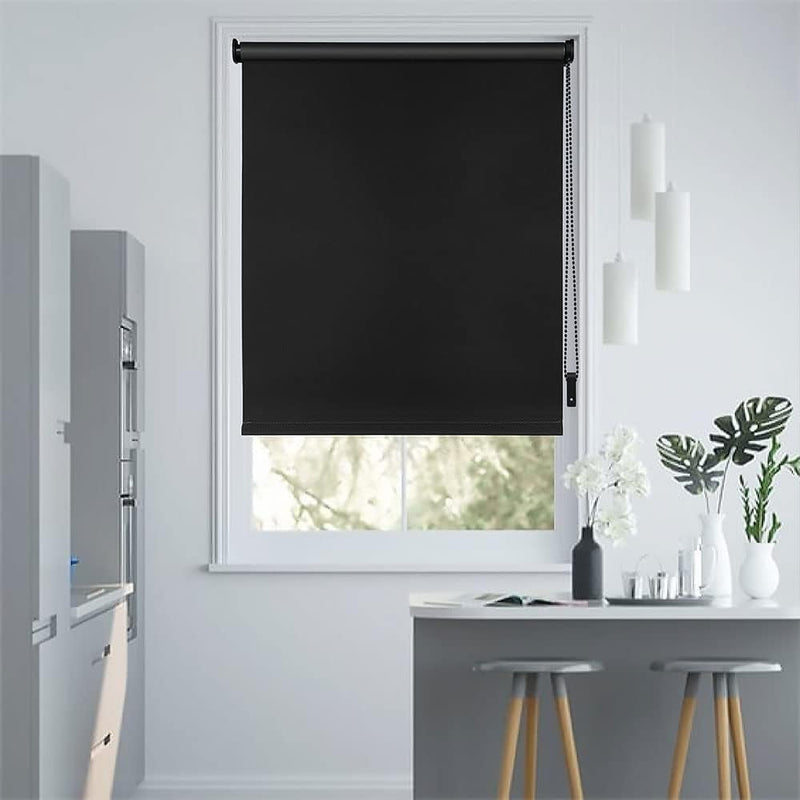 Eurohome Verdunkelungsrollo Thermo Rollo 100x130cm (Stoffbreite 96 cm) Schwarz Klemmfix ohne Bohren
